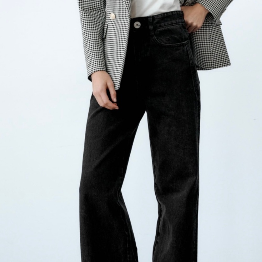 Black high waisted denim wide leg jeans
